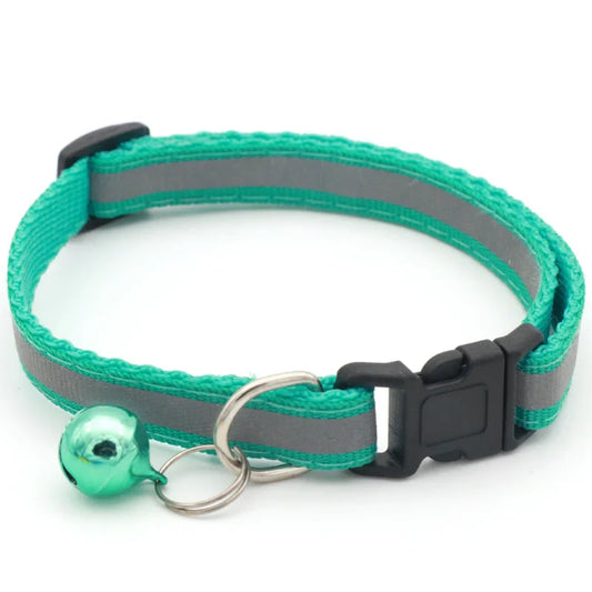 Cat Collar Adjustable Pet Night Reflective Collar Halter Necklace Personality Dog Leash with Bell Cloth Breathable Collar