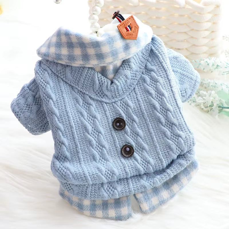Plaid Dog Sweater, Warm Dog Jumper, Coat, Fannel Inside, Teddy, Poodle, XS, S, M, L, XL