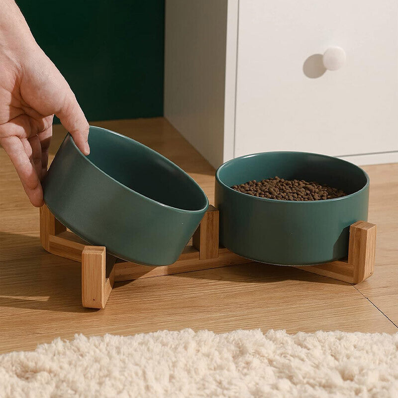 Double Ceramic Pet Feeding Bowl Setcat Food Dog Water Dish Non Slip Raised Stand