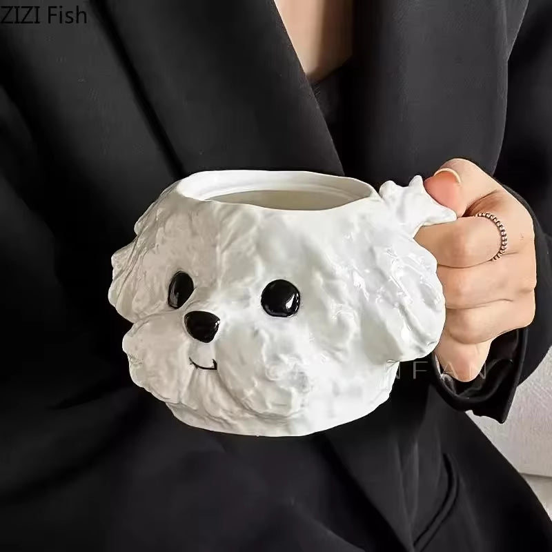 Cute Teddy Dog Shaped Mug Ceramic Cup&Saucer Dining Table Coffee Cup Milk Tea Mugs Afternoon Tea Teacup Fruit Juice Container