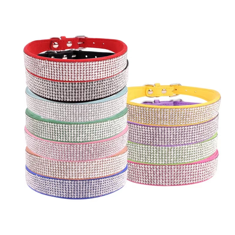 Dog Collar Crystal Glitter Rhinestone Pet Collars Zinc Alloy Buckle Collar for Small Medium Dogs Cats Chihuahua Pug Dog Collar