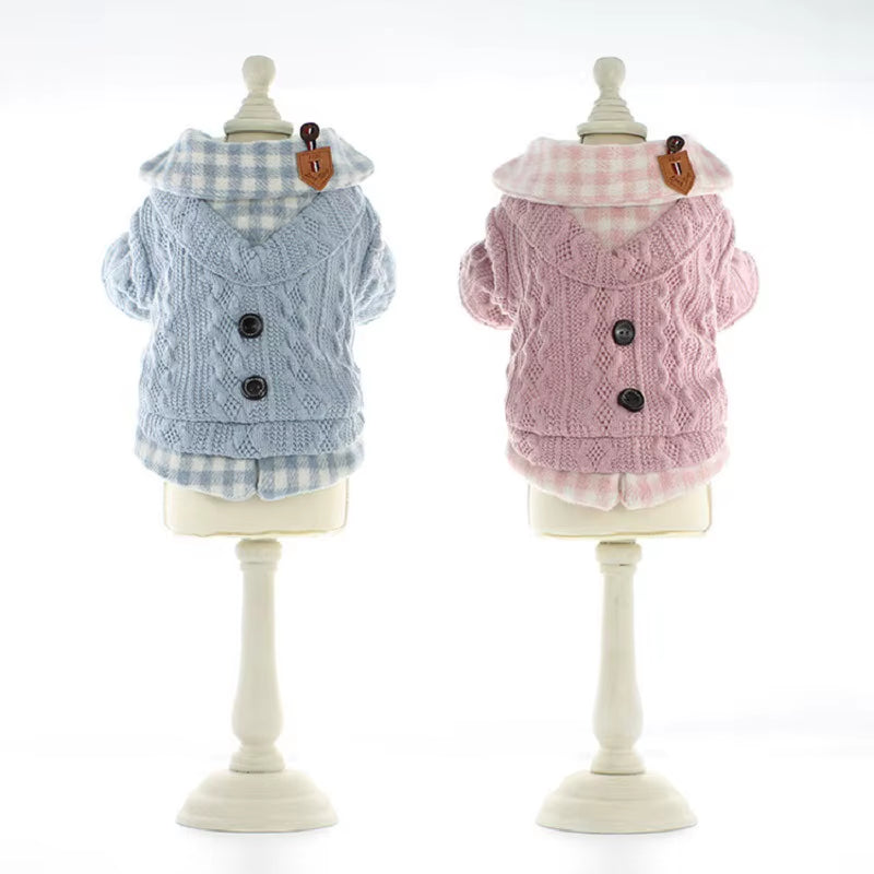 Plaid Dog Sweater, Warm Dog Jumper, Coat, Fannel Inside, Teddy, Poodle, XS, S, M, L, XL