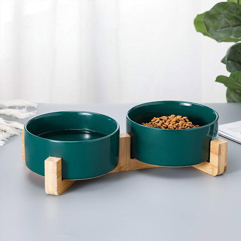 Double Ceramic Pet Feeding Bowl Setcat Food Dog Water Dish Non Slip Raised Stand