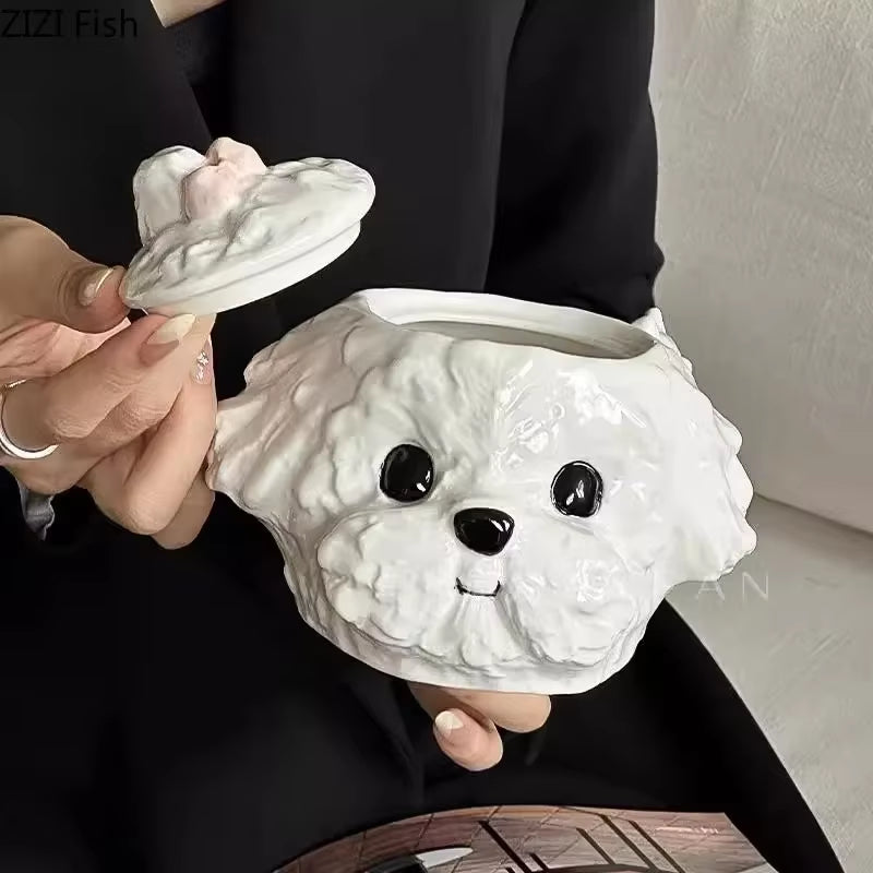 Cute Teddy Dog Shaped Mug Ceramic Cup&Saucer Dining Table Coffee Cup Milk Tea Mugs Afternoon Tea Teacup Fruit Juice Container