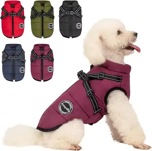 Pet Dog Coat with Harness Winter Cat Waterproof Coat Zipper Dog Jacket with Reflective Harness for Smal Medium Large Dogs
