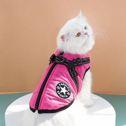 Pet Dog Coat with Harness Winter Cat Waterproof Coat Zipper Dog Jacket with Reflective Harness for Smal Medium Large Dogs