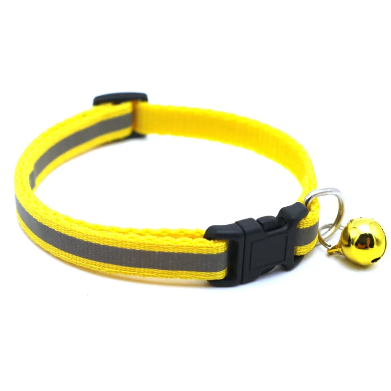 Cat Collar Adjustable Pet Night Reflective Collar Halter Necklace Personality Dog Leash with Bell Cloth Breathable Collar