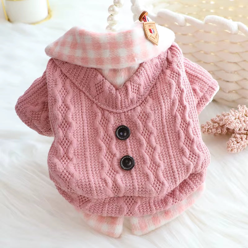 Plaid Dog Sweater, Warm Dog Jumper, Coat, Fannel Inside, Teddy, Poodle, XS, S, M, L, XL