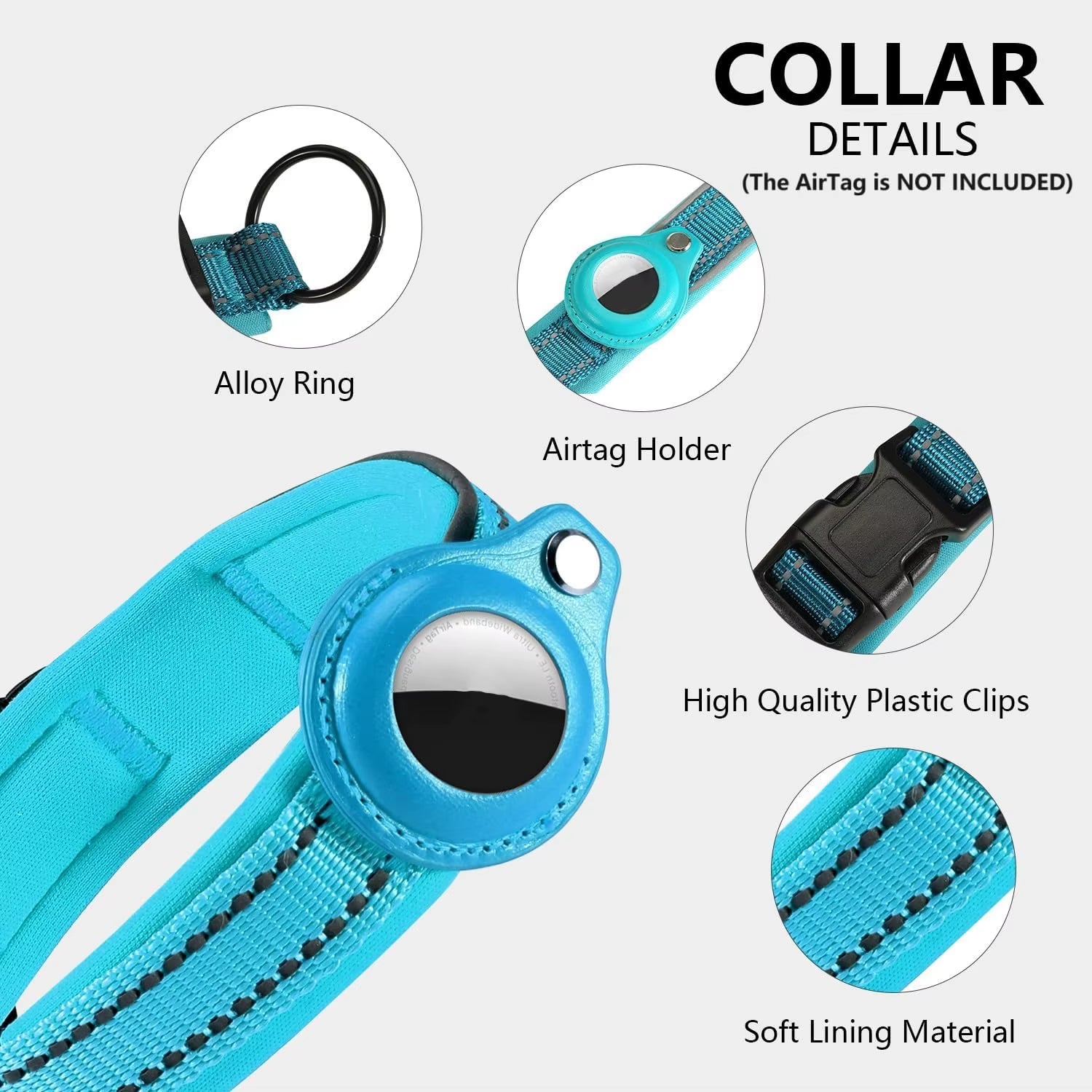 Reflective Airtag Dog Collar, Heavy Duty Dog Collar with Adjustable Airtag Holder Case Accessories for Small Medium Large Dogs