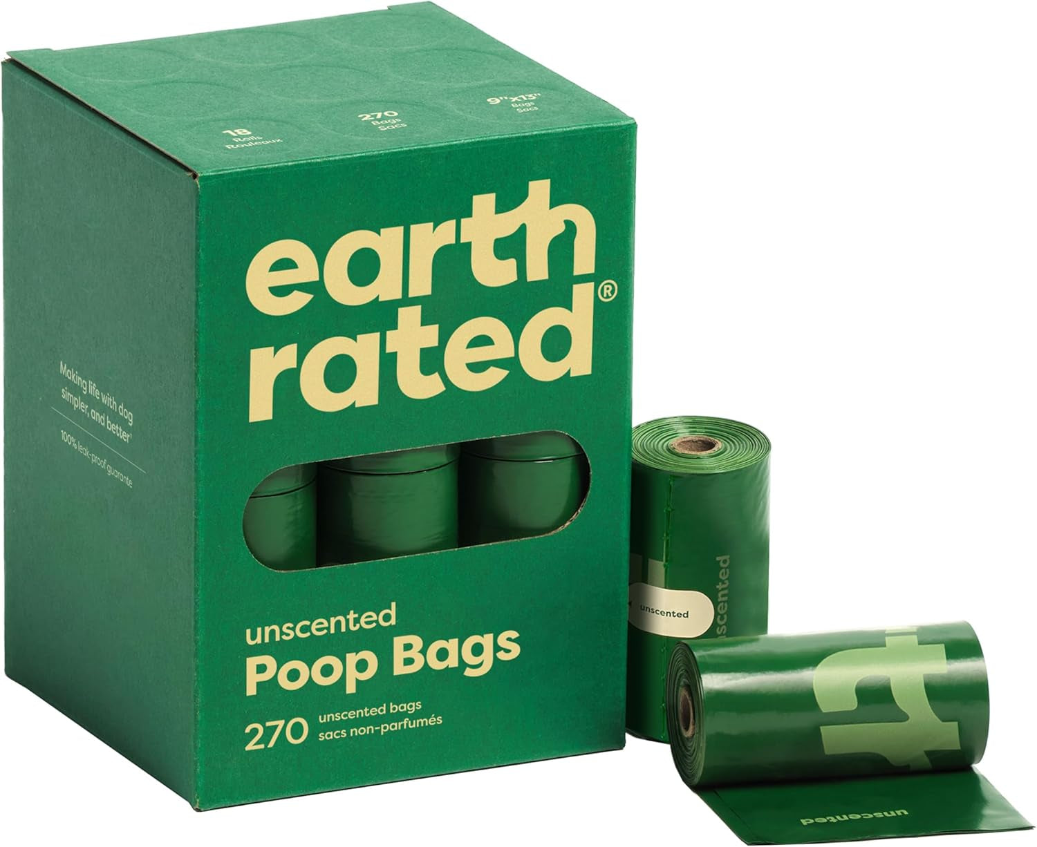 Dog Poop Bags, 270 Extra Thick and Strong Poop Bags for Dogs, Guaranteed Leak-Proof, Unscented, 18 Rolls, 15 Doggy Bags per Roll, Each Dog Poop Bag Measures 9 X 13 Inches