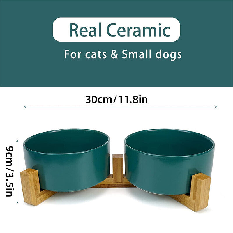 Double Ceramic Pet Feeding Bowl Setcat Food Dog Water Dish Non Slip Raised Stand