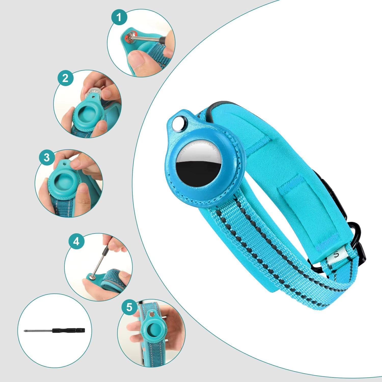 Reflective Airtag Dog Collar, Heavy Duty Dog Collar with Adjustable Airtag Holder Case Accessories for Small Medium Large Dogs