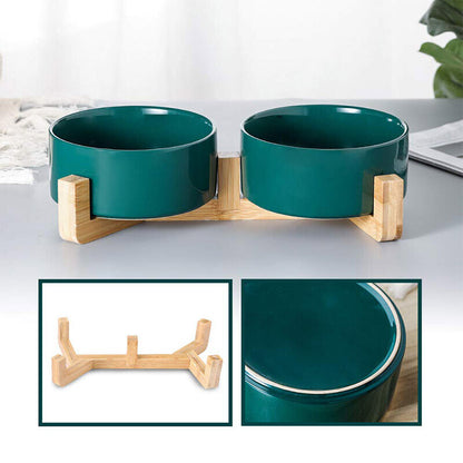 Double Ceramic Pet Feeding Bowl Setcat Food Dog Water Dish Non Slip Raised Stand
