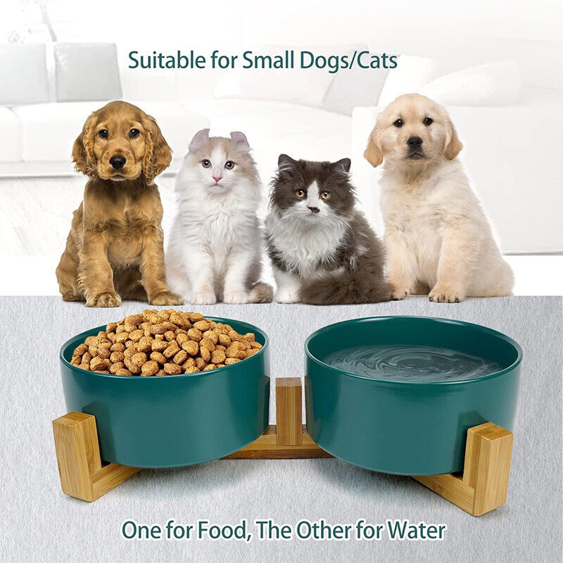 Double Ceramic Pet Feeding Bowl Setcat Food Dog Water Dish Non Slip Raised Stand