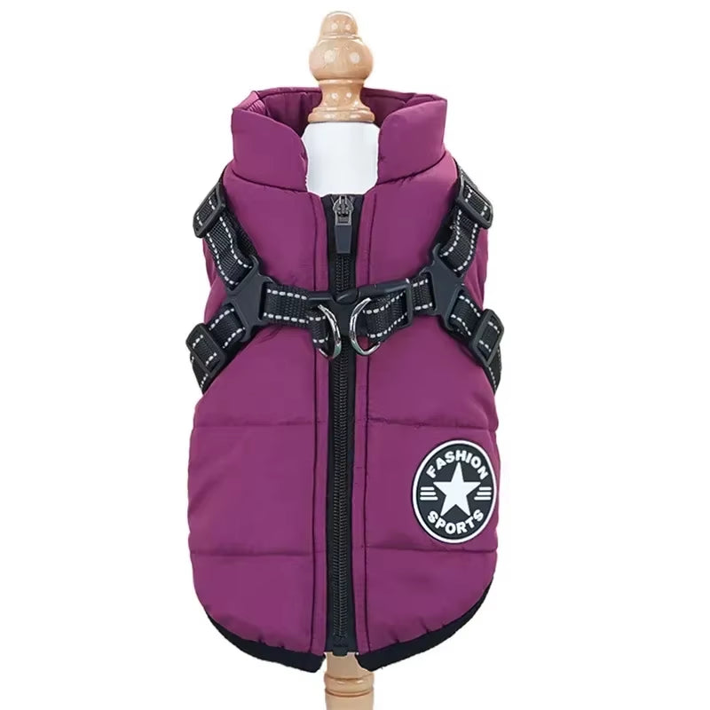 Pet Dog Coat with Harness Winter Cat Waterproof Coat Zipper Dog Jacket with Reflective Harness for Smal Medium Large Dogs