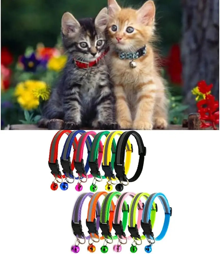 Cat Collar Adjustable Pet Night Reflective Collar Halter Necklace Personality Dog Leash with Bell Cloth Breathable Collar