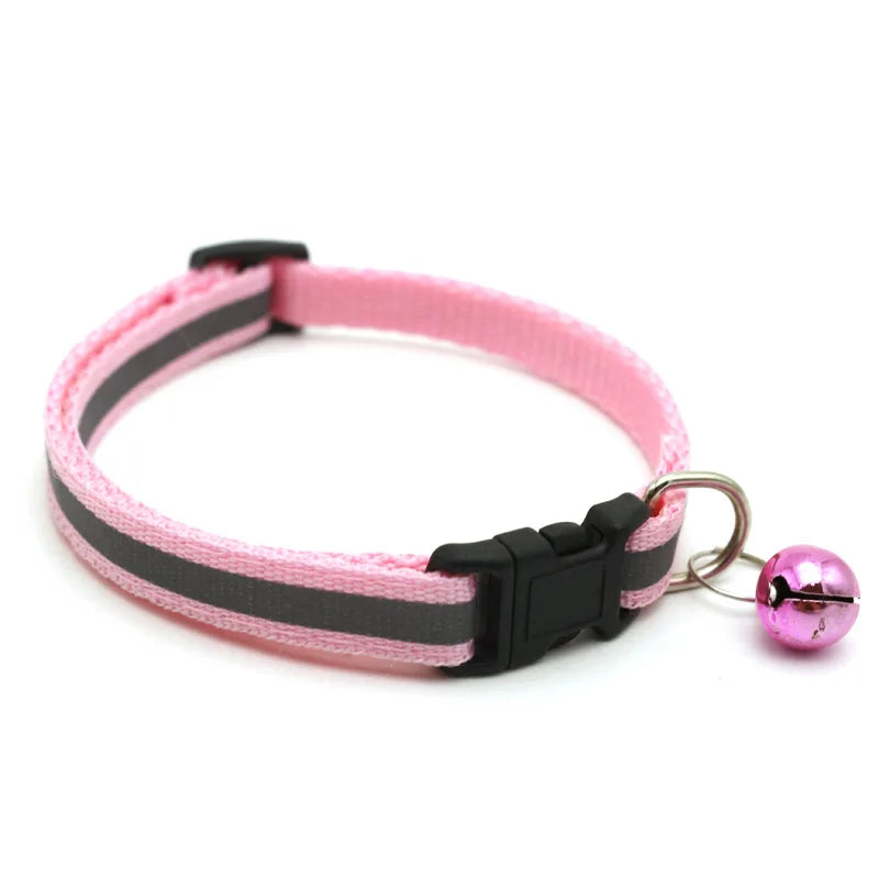 Cat Collar Adjustable Pet Night Reflective Collar Halter Necklace Personality Dog Leash with Bell Cloth Breathable Collar