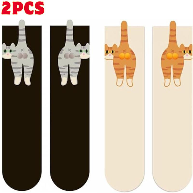 Cute Cat Socks with Balls Soft Cotton Novelty Funny Animal Fun Crew Socks for Women Cat Lovers Gifts Whimsical Embroidered Cartoon Cats Fuzzy Accents 4PCS One Size Fits Most Athletic Womenswear Breathable
