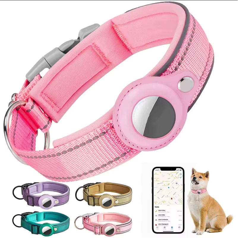 Reflective Airtag Dog Collar, Heavy Duty Dog Collar with Adjustable Airtag Holder Case Accessories for Small Medium Large Dogs