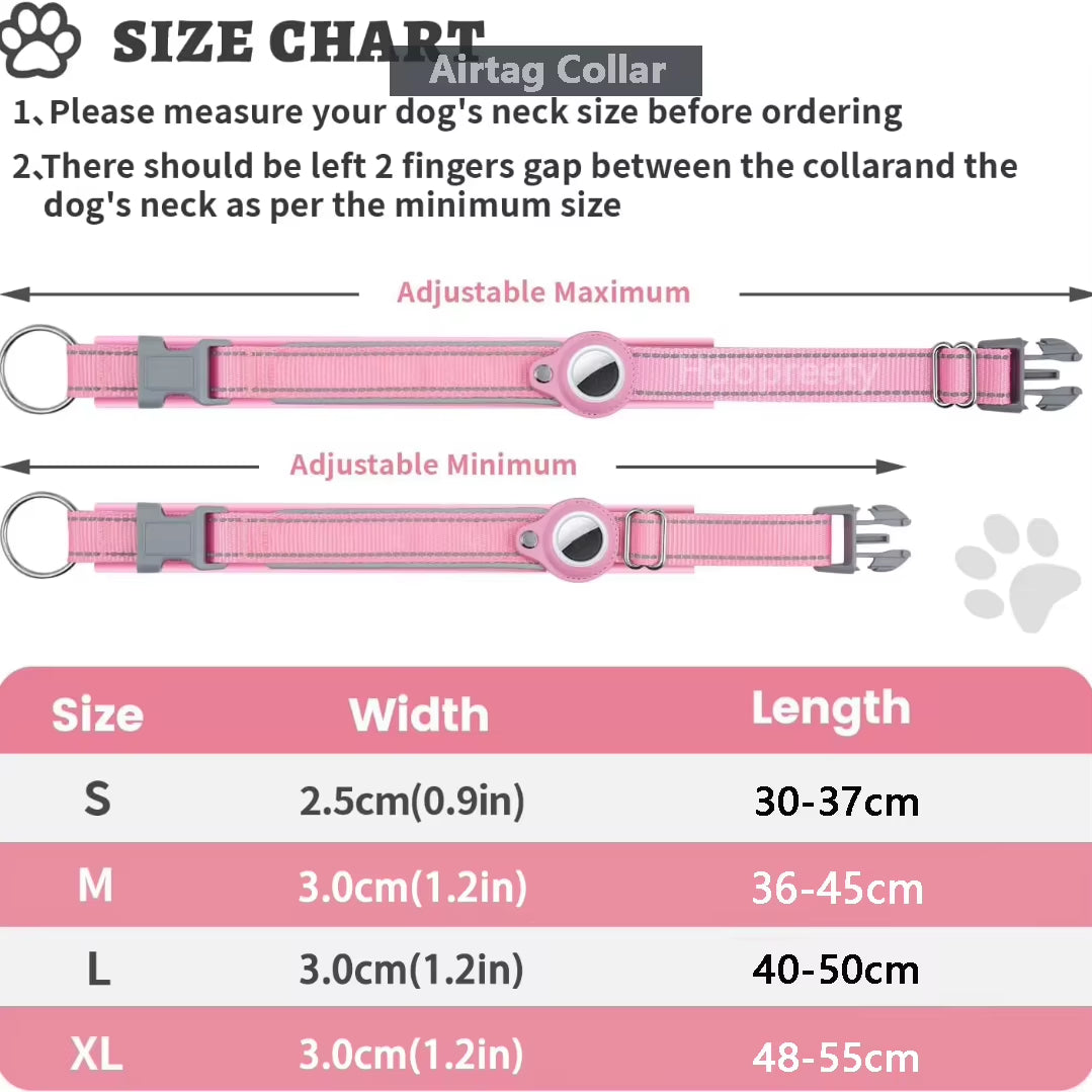 Reflective Airtag Dog Collar, Heavy Duty Dog Collar with Adjustable Airtag Holder Case Accessories for Small Medium Large Dogs