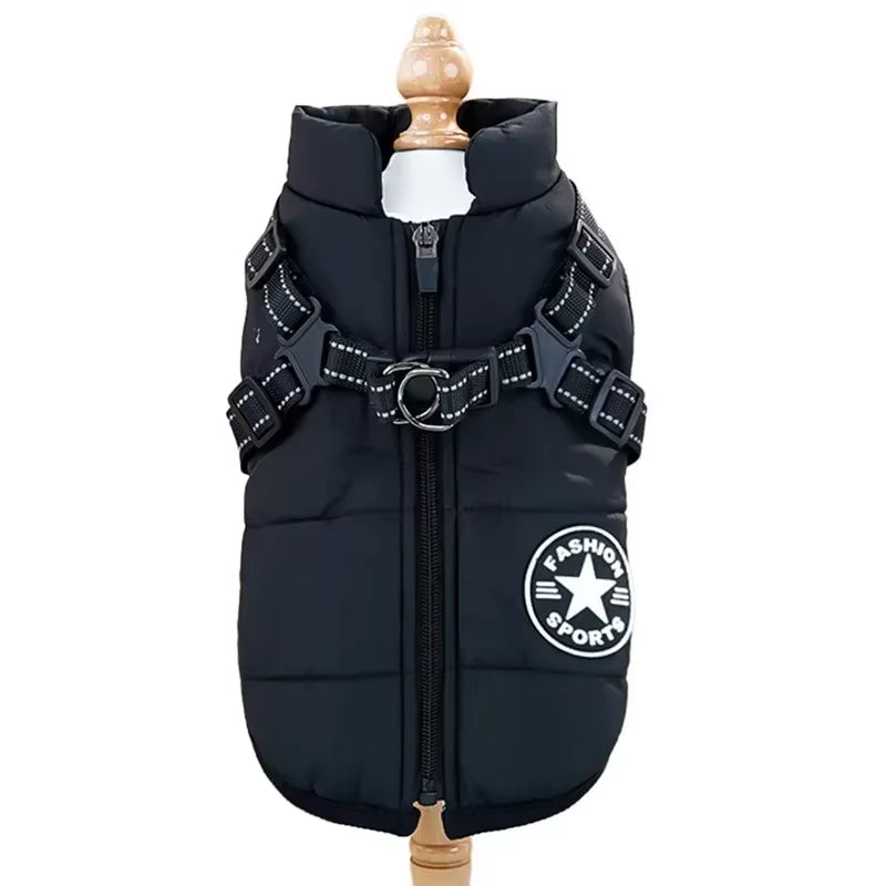 Pet Dog Coat with Harness Winter Cat Waterproof Coat Zipper Dog Jacket with Reflective Harness for Smal Medium Large Dogs