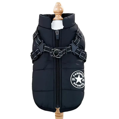 Pet Dog Coat with Harness Winter Cat Waterproof Coat Zipper Dog Jacket with Reflective Harness for Smal Medium Large Dogs
