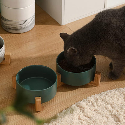 Double Ceramic Pet Feeding Bowl Setcat Food Dog Water Dish Non Slip Raised Stand
