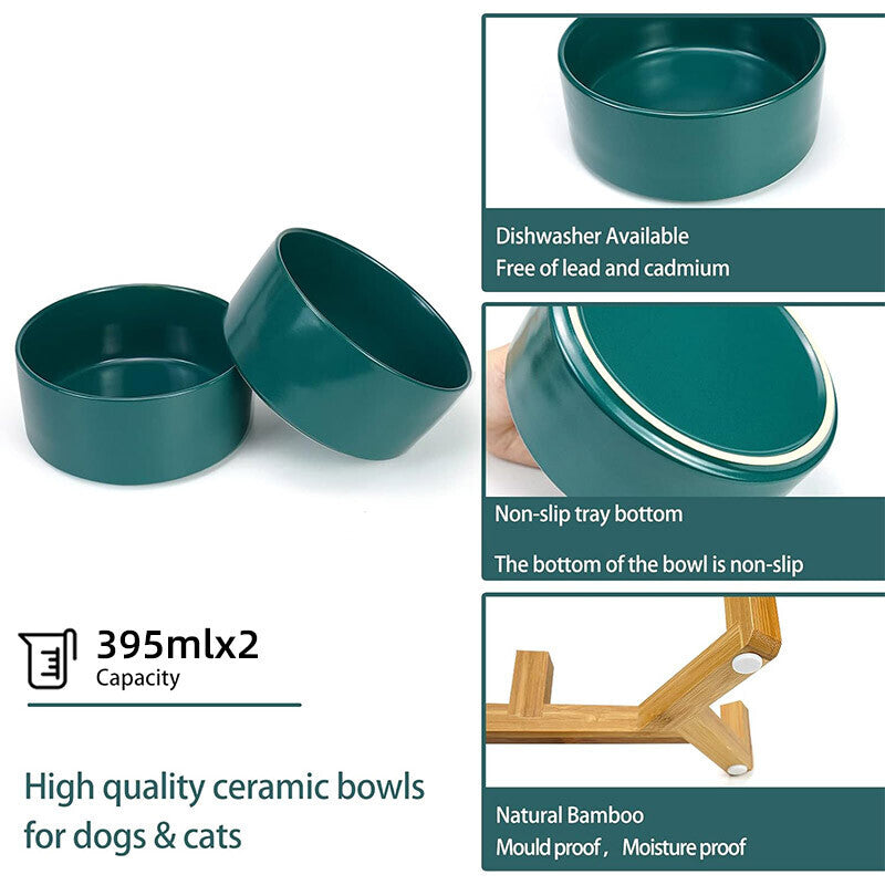 Double Ceramic Pet Feeding Bowl Setcat Food Dog Water Dish Non Slip Raised Stand