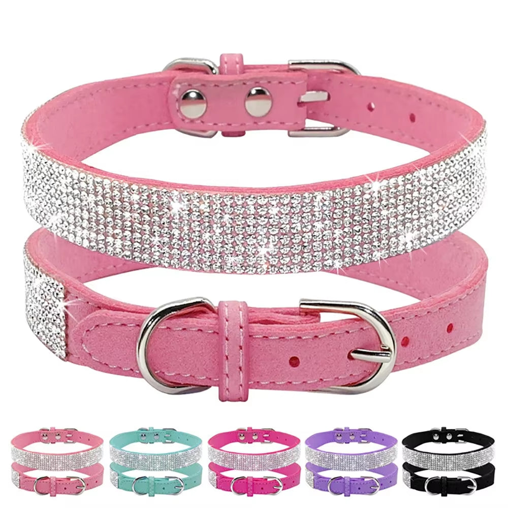 Dog Collar Crystal Glitter Rhinestone Pet Collars Zinc Alloy Buckle Collar for Small Medium Dogs Cats Chihuahua Pug Dog Collar