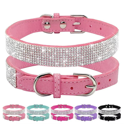 Dog Collar Crystal Glitter Rhinestone Pet Collars Zinc Alloy Buckle Collar for Small Medium Dogs Cats Chihuahua Pug Dog Collar