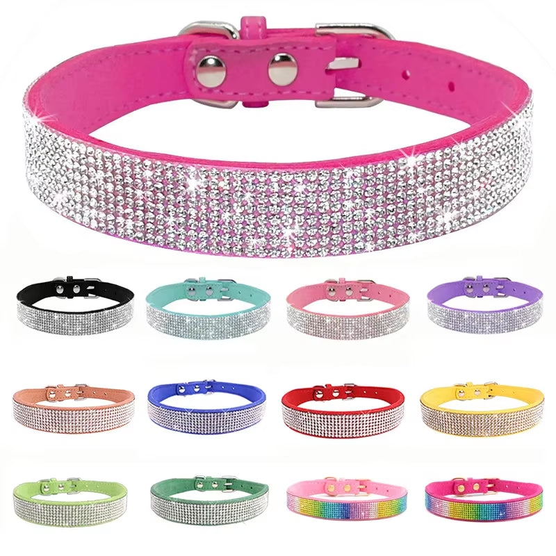 Dog Collar Crystal Glitter Rhinestone Pet Collars Zinc Alloy Buckle Collar for Small Medium Dogs Cats Chihuahua Pug Dog Collar